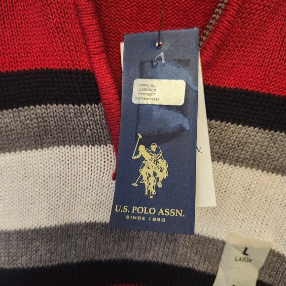 US Polo Assn Sweater Men's Large Red 1/4 Zip Classy Pullover Long Sleeve NWT $60 - Picture 2 of 13